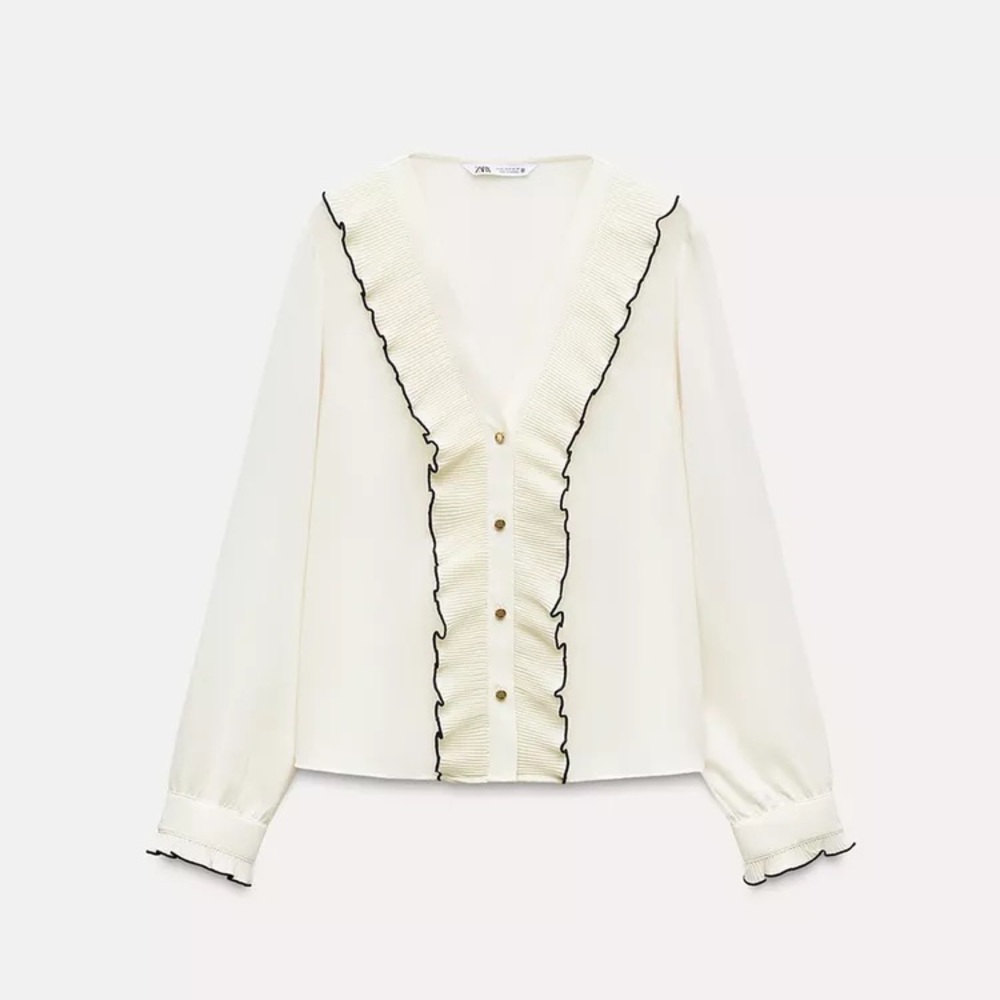 Zara Cream Blouse with Black Trim - Picture 3 of 4